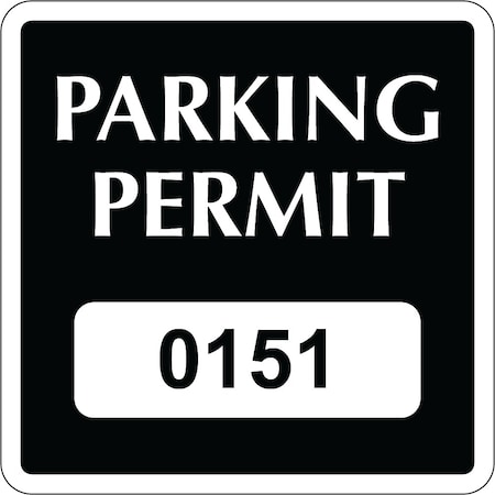 Lustre-Cal Vinyl Permanent Parking Permit Black 2in x 2in  Square Serialized 151-200, 50PK 253757PvWh1KSq0151